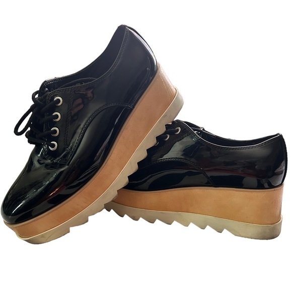 Aldo retro oxford platforms black patent leather lace up platform shoes  sz 7 - Picture 1 of 10